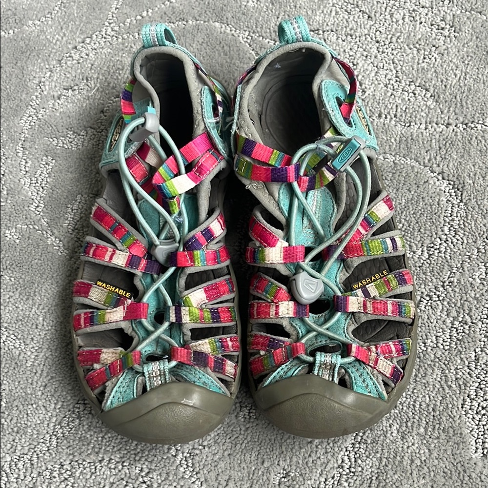 EUC kids size 3 Keen Pink and Blue Sport Sandals with Closed-Toe Design